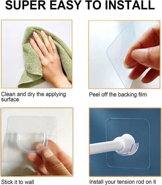 Alt view image 7 of 7 - Venupple Spring Tension Rod Holder, 8 Pack Shower Rod Holders 1.18 Inches | Small Transparent Shower Rod Bracket No Drilling, Adhesive Tension Curtain Rod Retainer Shower Curtain Rod Holder for Wall
