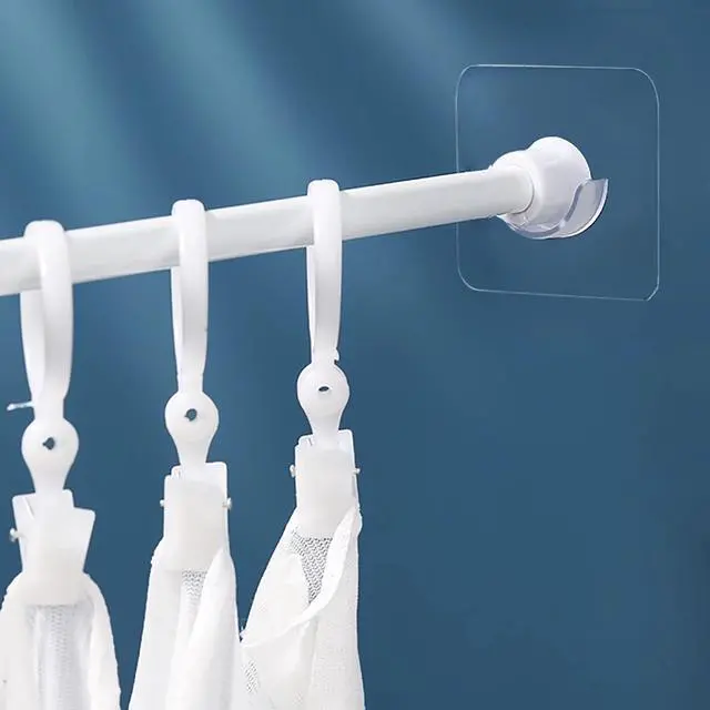 Alt view image 3 of 7 - Venupple Spring Tension Rod Holder, 8 Pack Shower Rod Holders 1.18 Inches | Small Transparent Shower Rod Bracket No Drilling, Adhesive Tension Curtain Rod Retainer Shower Curtain Rod Holder for Wall