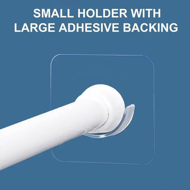 Alt view image 6 of 7 - Venupple Spring Tension Rod Holder, 8 Pack Shower Rod Holders 1.18 Inches | Small Transparent Shower Rod Bracket No Drilling, Adhesive Tension Curtain Rod Retainer Shower Curtain Rod Holder for Wall