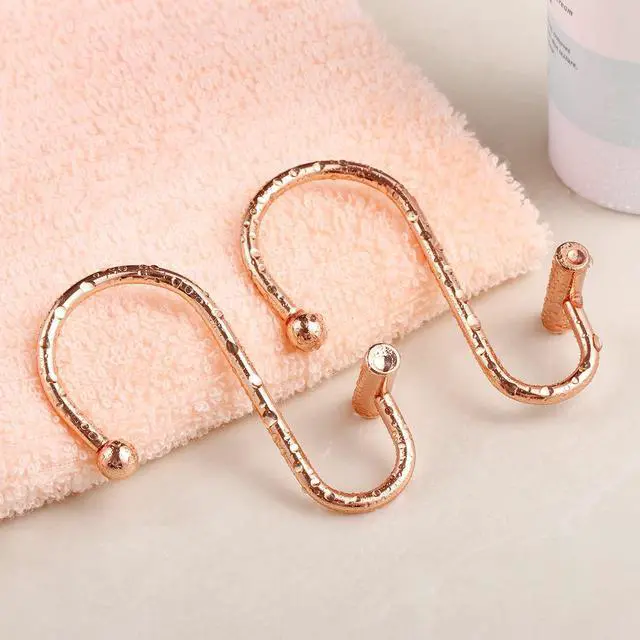 Alt view image 5 of 6 - Rose Gold Shower Curtain Hooks Rings,CHICTIE Decorative Shower Curtain Rings for Bathroom Shower Rod, Set of 12 Premium Rust-Resistant Metal Shower Hooks Hangers T Shaped Design
