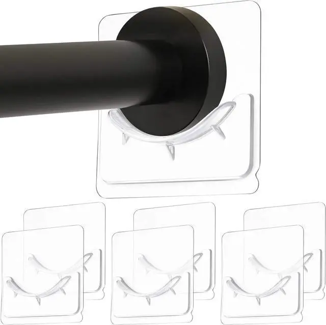 Main image of Jetec 6 Pcs Shower Rod Holder Adhesive Curtain Rod Holder, Adhesive Wall Mounted Shower Rods Holders No Drilling Install, Rods Mount Retainer, No Drilling