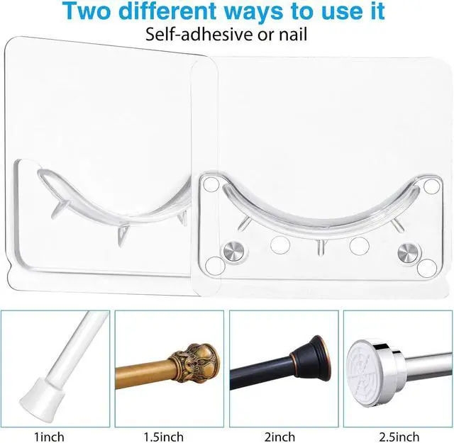 Alt view image 6 of 6 - Jetec 6 Pcs Shower Rod Holder Adhesive Curtain Rod Holder, Adhesive Wall Mounted Shower Rods Holders No Drilling Install, Rods Mount Retainer, No Drilling