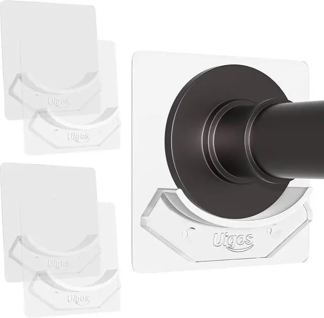 Main image of Uigos Shower Curtain Rod Holder - Easy Installation - No Drilling Required, Transparent Wall Mount Rod Retainer, Premium Design, 4 Pieces (Rod Not Included)