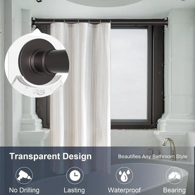 Alt view image 2 of 7 - Uigos Shower Curtain Rod Holder - Easy Installation - No Drilling Required, Transparent Wall Mount Rod Retainer, Premium Design, 4 Pieces (Rod Not Included)