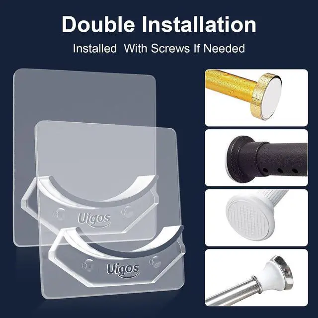 Alt view image 6 of 7 - Uigos Shower Curtain Rod Holder - Easy Installation - No Drilling Required, Transparent Wall Mount Rod Retainer, Premium Design, 4 Pieces (Rod Not Included)