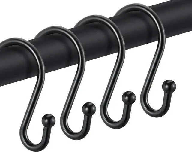 Main image of Metal Shower Curtain Hooks, Rust Proof Shower Curtain Rings, Black Shower Curtain Hooks for Bathroom, S Shaped Decorative Shower Hooks Hangers for Shower Curtain Rod,Set of 12