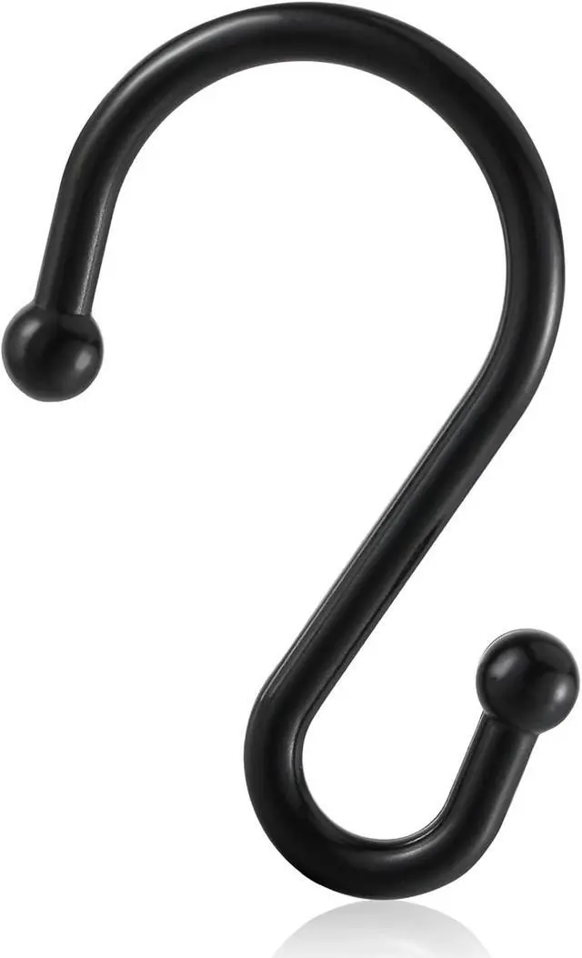 Alt view image 2 of 7 - Metal Shower Curtain Hooks, Rust Proof Shower Curtain Rings, Black Shower Curtain Hooks for Bathroom, S Shaped Decorative Shower Hooks Hangers for Shower Curtain Rod,Set of 12