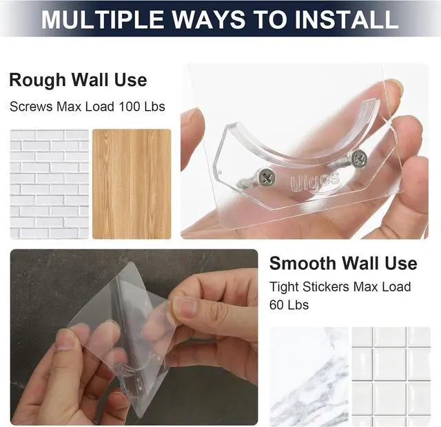 Alt view image 4 of 7 - Uigos Shower Curtain Rod Holder - Easy Installation - No Drilling Required, Transparent Wall Mount Rod Retainer, Premium Design, 4 Pieces (Rod Not Included)