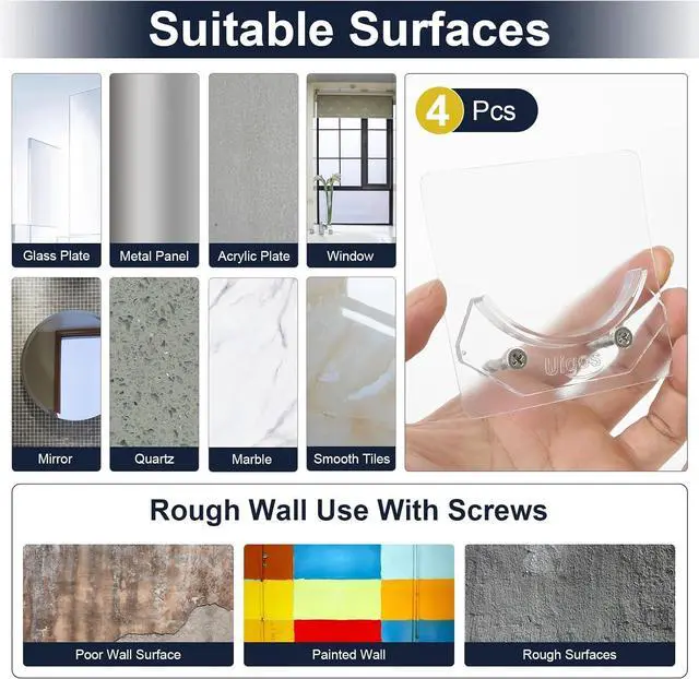 Alt view image 5 of 7 - Uigos Shower Curtain Rod Holder - Easy Installation - No Drilling Required, Transparent Wall Mount Rod Retainer, Premium Design, 4 Pieces (Rod Not Included)