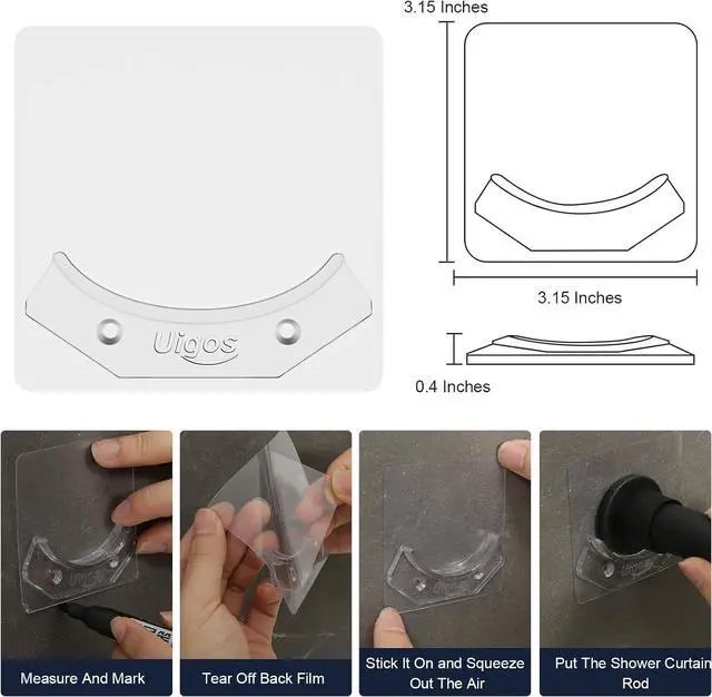 Alt view image 7 of 7 - Uigos Shower Curtain Rod Holder - Easy Installation - No Drilling Required, Transparent Wall Mount Rod Retainer, Premium Design, 4 Pieces (Rod Not Included)
