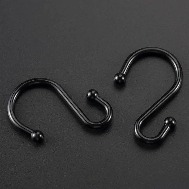 Alt view image 4 of 7 - Metal Shower Curtain Hooks, Rust Proof Shower Curtain Rings, Black Shower Curtain Hooks for Bathroom, S Shaped Decorative Shower Hooks Hangers for Shower Curtain Rod,Set of 12