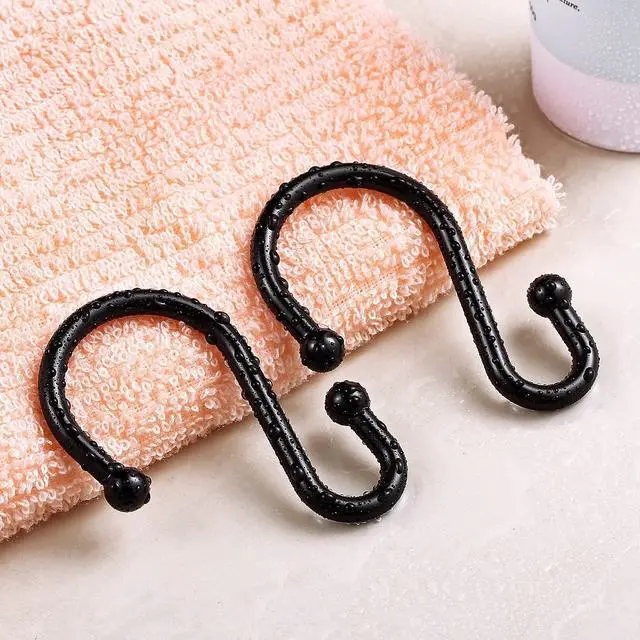 Alt view image 6 of 7 - Metal Shower Curtain Hooks, Rust Proof Shower Curtain Rings, Black Shower Curtain Hooks for Bathroom, S Shaped Decorative Shower Hooks Hangers for Shower Curtain Rod,Set of 12