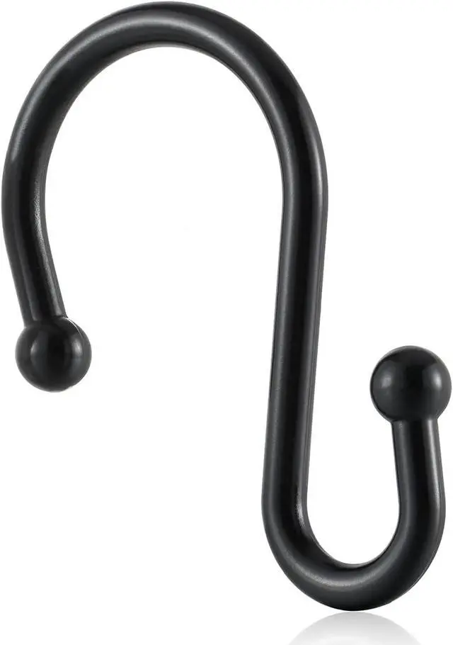 Alt view image 5 of 7 - Metal Shower Curtain Hooks, Rust Proof Shower Curtain Rings, Black Shower Curtain Hooks for Bathroom, S Shaped Decorative Shower Hooks Hangers for Shower Curtain Rod,Set of 12