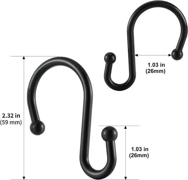 Alt view image 7 of 7 - Metal Shower Curtain Hooks, Rust Proof Shower Curtain Rings, Black Shower Curtain Hooks for Bathroom, S Shaped Decorative Shower Hooks Hangers for Shower Curtain Rod,Set of 12