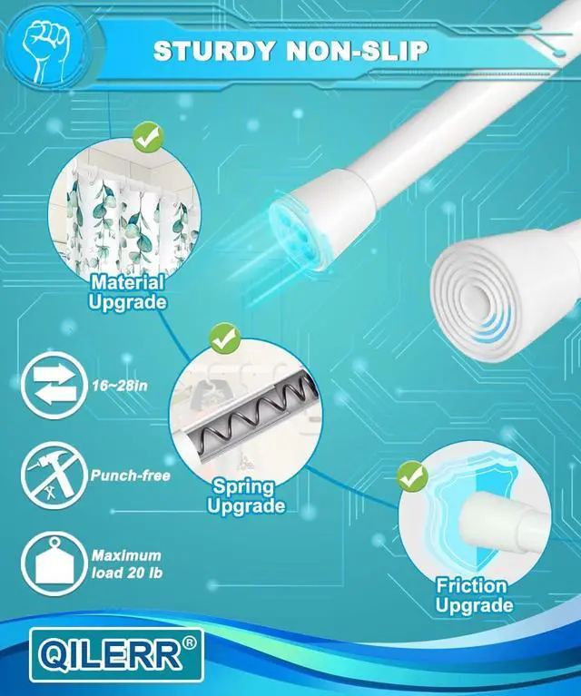 Alt view image 2 of 7 - Short Tension Rod 16 to 28 Inche Small Shower Curtain Rods No Drilling Adjustable Heavy Duty Extension Loaded Spring Tension Rod for Windows, Closets, Curtains, 7/8" Diameter, White