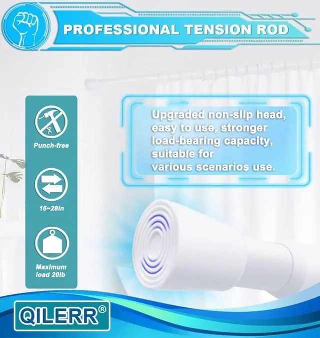 Alt view image 5 of 7 - Short Tension Rod 16 to 28 Inche Small Shower Curtain Rods No Drilling Adjustable Heavy Duty Extension Loaded Spring Tension Rod for Windows, Closets, Curtains, 7/8" Diameter, White