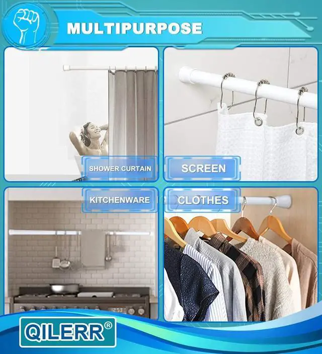 Alt view image 7 of 7 - Short Tension Rod 16 to 28 Inche Small Shower Curtain Rods No Drilling Adjustable Heavy Duty Extension Loaded Spring Tension Rod for Windows, Closets, Curtains, 7/8" Diameter, White