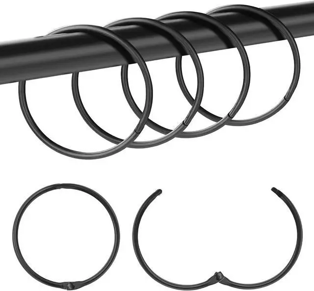 Main image of 20Pcs Shower Curtain Hooks,Metal Round Shower Curtain Hooks Roman Rings | Rustproof Decorative Shower Curtain Rings for Bathroom, Bathtub, Window, Balcony (20, Black)