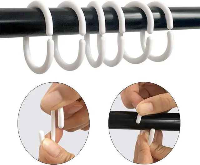 Alt view image 3 of 7 - Plastic Shower Curtain Hooks White Curtain C Rings for Bathroom Shower Rod Window Curtains Hook Hanger | Plastic Shower Curtain Hooks C Shape Rings for Bathroom Shower Rod Window Curtains Hanger