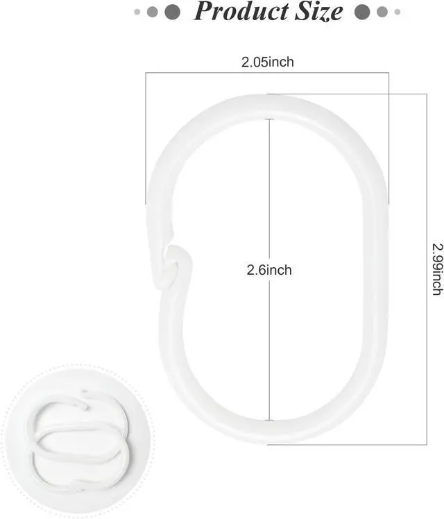 Alt view image 3 of 5 - Curtain Hook Buckle, Bathroom Telescopic Rod Accessories, Bed Curtain, Door Curtain, Shower Curtain Hook C-Shaped Ring Opening Ring (10 Pieces, White Large Size)