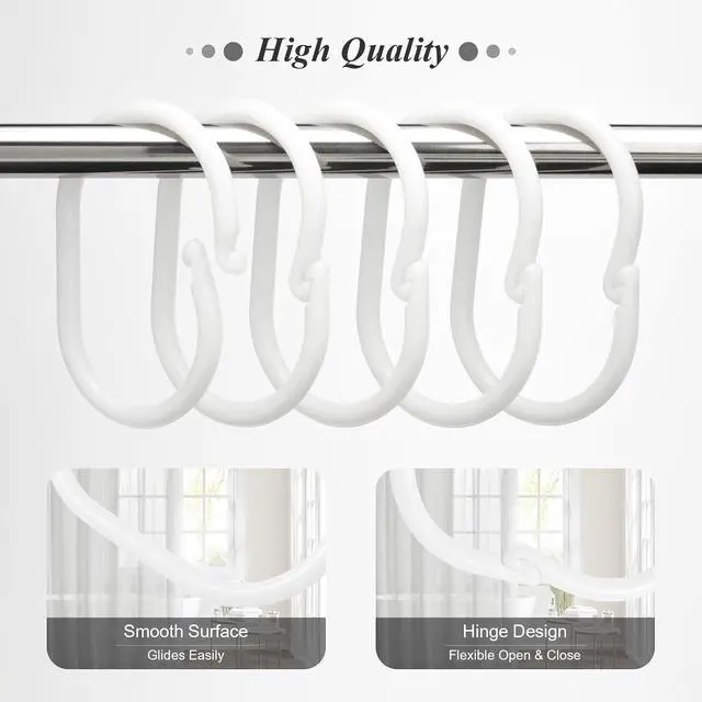 Alt view image 2 of 5 - Curtain Hook Buckle, Bathroom Telescopic Rod Accessories, Bed Curtain, Door Curtain, Shower Curtain Hook C-Shaped Ring Opening Ring (10 Pieces, White Large Size)