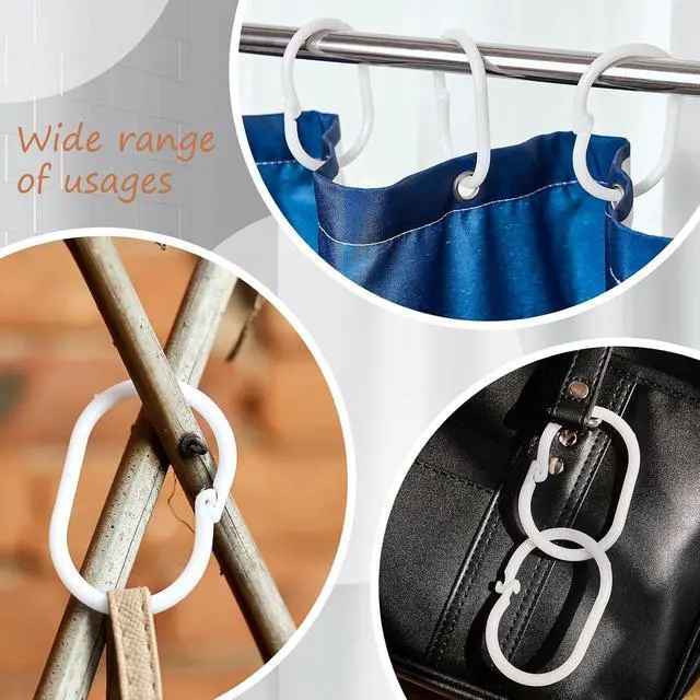 Alt view image 4 of 5 - Curtain Hook Buckle, Bathroom Telescopic Rod Accessories, Bed Curtain, Door Curtain, Shower Curtain Hook C-Shaped Ring Opening Ring (10 Pieces, White Large Size)