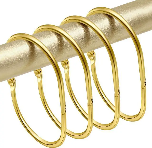 Main image of Gold Shower Curtain Hooks Rings,ELWEY Shower Curtain Hooks Rust Proof, Metal Shower Curtain Hangers for Bathroom Shower Curtains Rods, Oval Snap Shower Rings for Curtain, Set of 12, Gold