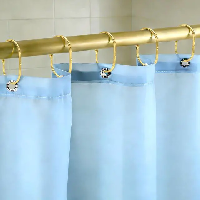 Alt view image 2 of 7 - Gold Shower Curtain Hooks Rings,ELWEY Shower Curtain Hooks Rust Proof, Metal Shower Curtain Hangers for Bathroom Shower Curtains Rods, Oval Snap Shower Rings for Curtain, Set of 12, Gold