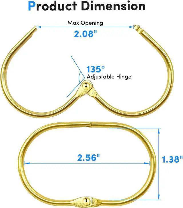 Alt view image 4 of 7 - Gold Shower Curtain Hooks Rings,ELWEY Shower Curtain Hooks Rust Proof, Metal Shower Curtain Hangers for Bathroom Shower Curtains Rods, Oval Snap Shower Rings for Curtain, Set of 12, Gold