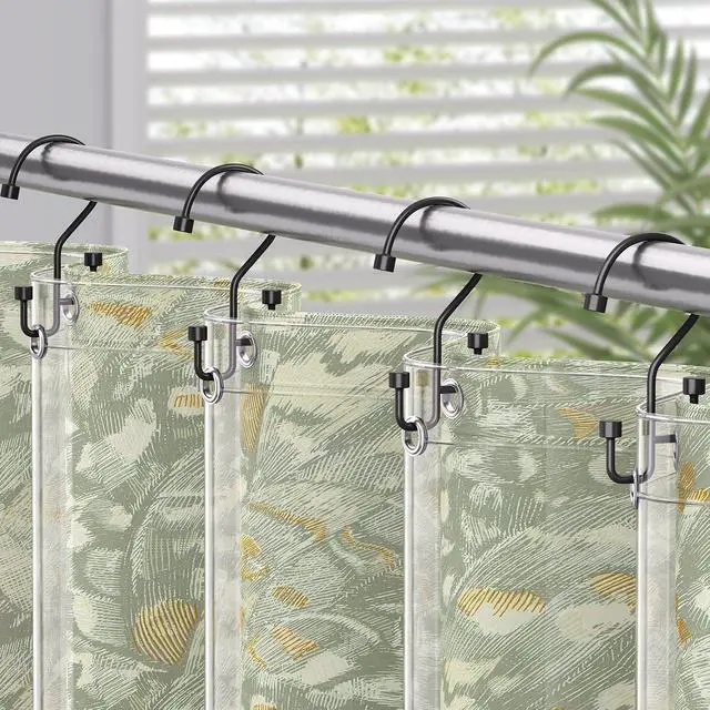 Alt view image 7 of 7 - Bathway 12-Pack Double Shower Curtain Hooks, Rust-Resistant Metal Shower Curtain Rings with High-Low Design to Separate Liner & Curtain, Smooth Glide, Black