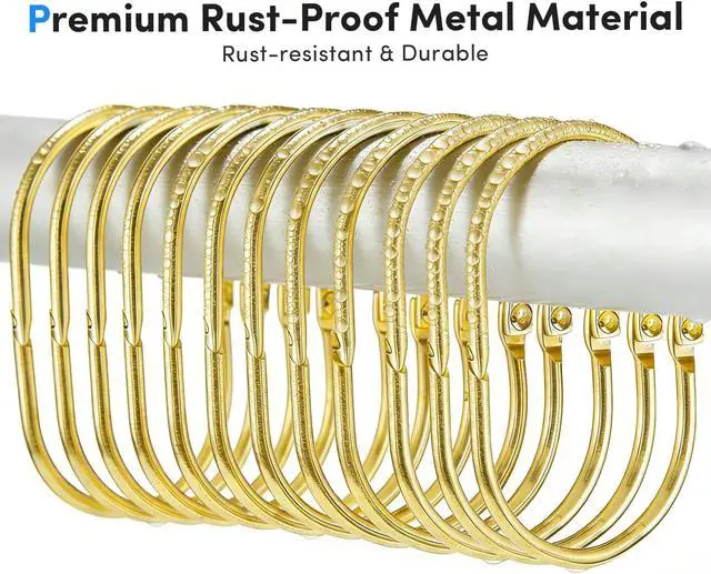 Alt view image 5 of 7 - Gold Shower Curtain Hooks Rings,ELWEY Shower Curtain Hooks Rust Proof, Metal Shower Curtain Hangers for Bathroom Shower Curtains Rods, Oval Snap Shower Rings for Curtain, Set of 12, Gold