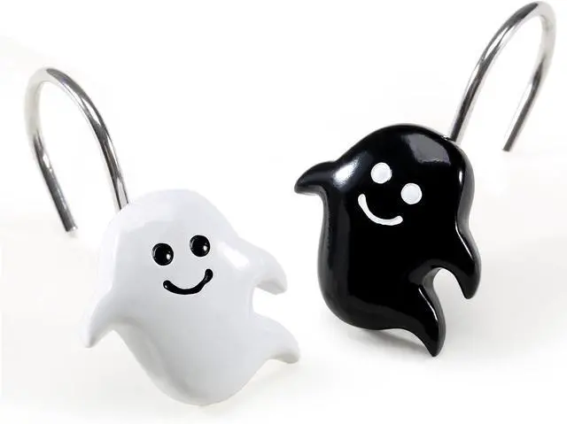 Main image of CHICTIE Halloween Shower Curtain Hooks, Black White Nightmare Decorative Shower Rings for Bathroom Shower Curtains Rods,Set of 12 Premium Rust-Resistant Shower Hooks Hangers Cute Spooky Design