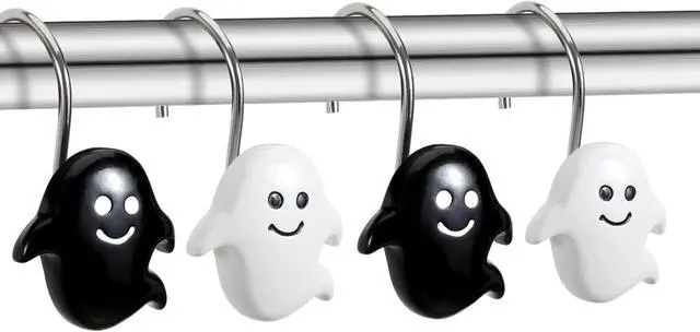 Alt view image 2 of 7 - CHICTIE Halloween Shower Curtain Hooks, Black White Nightmare Decorative Shower Rings for Bathroom Shower Curtains Rods,Set of 12 Premium Rust-Resistant Shower Hooks Hangers Cute Spooky Design