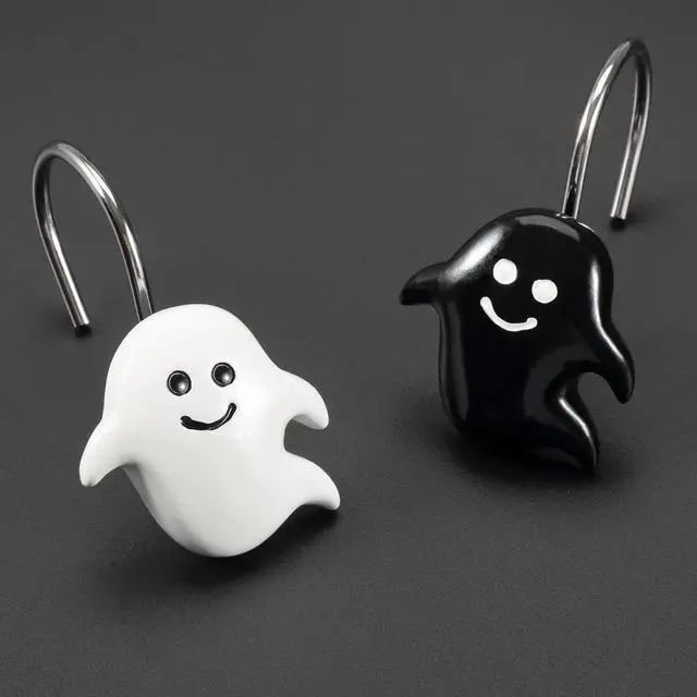 Alt view image 3 of 7 - CHICTIE Halloween Shower Curtain Hooks, Black White Nightmare Decorative Shower Rings for Bathroom Shower Curtains Rods,Set of 12 Premium Rust-Resistant Shower Hooks Hangers Cute Spooky Design