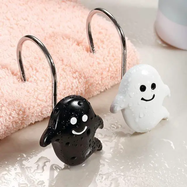 Alt view image 7 of 7 - CHICTIE Halloween Shower Curtain Hooks, Black White Nightmare Decorative Shower Rings for Bathroom Shower Curtains Rods,Set of 12 Premium Rust-Resistant Shower Hooks Hangers Cute Spooky Design