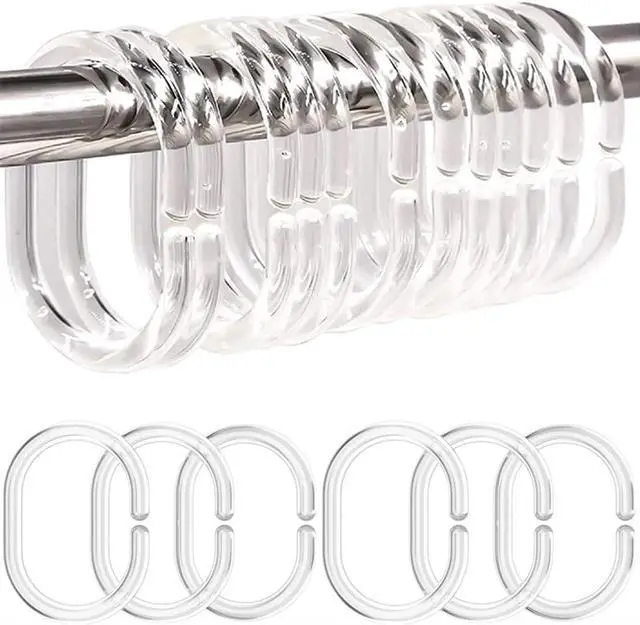 Main image of Resze 48 PCS Shower Curtain Rings,Plastic Clear Shower Curtain Hooks,C-Shaped Rings Hook Hanger Bathroom Shower Window Rod