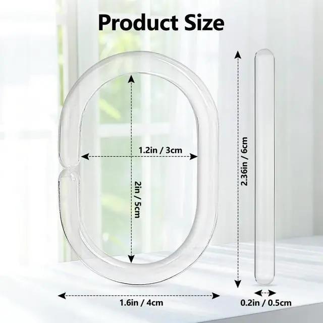 Alt view image 2 of 7 - Resze 48 PCS Shower Curtain Rings,Plastic Clear Shower Curtain Hooks,C-Shaped Rings Hook Hanger Bathroom Shower Window Rod