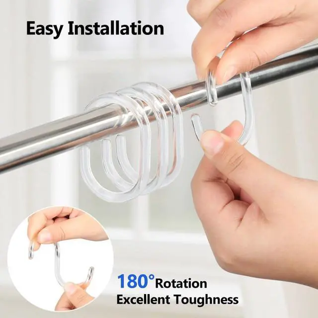 Alt view image 5 of 7 - Resze 48 PCS Shower Curtain Rings,Plastic Clear Shower Curtain Hooks,C-Shaped Rings Hook Hanger Bathroom Shower Window Rod