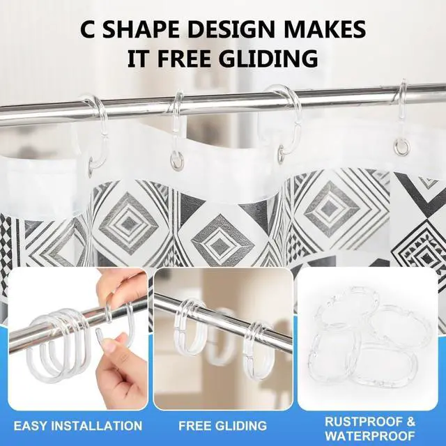 Alt view image 7 of 7 - Resze 48 PCS Shower Curtain Rings,Plastic Clear Shower Curtain Hooks,C-Shaped Rings Hook Hanger Bathroom Shower Window Rod