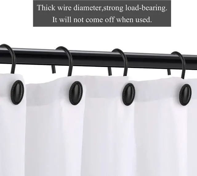 Alt view image 3 of 7 - Black Shower Curtain Hooks,12Pcs Heavy Duty Rustproof Zinc | Rust Proof, Heavy Duty, Modern Decorative, Smooth Gliding, Easy to Install, For Shower Curtain and Liner