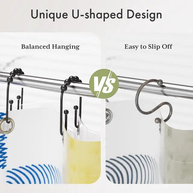 Alt view image 2 of 7 - AmazerBath Shower Curtain Hooks Rings, Metal Shower Curtain Rings, Black Shower Curtain Hooks Rust Proof Double Hook Shower Hooks for Shower Curtain and Liner, Shower Rod Hooks Bathroom 12Pcs