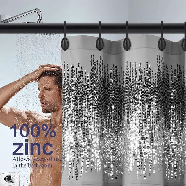 Alt view image 4 of 7 - Black Shower Curtain Hooks,12Pcs Heavy Duty Rustproof Zinc | Rust Proof, Heavy Duty, Modern Decorative, Smooth Gliding, Easy to Install, For Shower Curtain and Liner