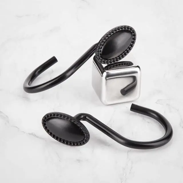 Alt view image 7 of 7 - Black Shower Curtain Hooks,12Pcs Heavy Duty Rustproof Zinc | Rust Proof, Heavy Duty, Modern Decorative, Smooth Gliding, Easy to Install, For Shower Curtain and Liner