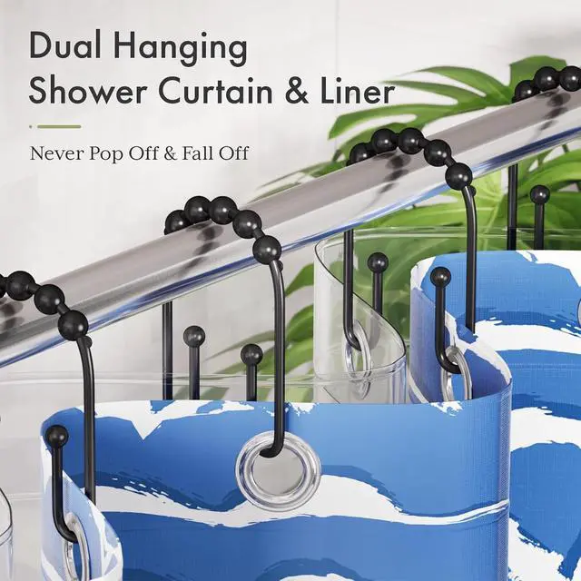 Alt view image 3 of 7 - AmazerBath Shower Curtain Hooks Rings, Metal Shower Curtain Rings, Black Shower Curtain Hooks Rust Proof Double Hook Shower Hooks for Shower Curtain and Liner, Shower Rod Hooks Bathroom 12Pcs