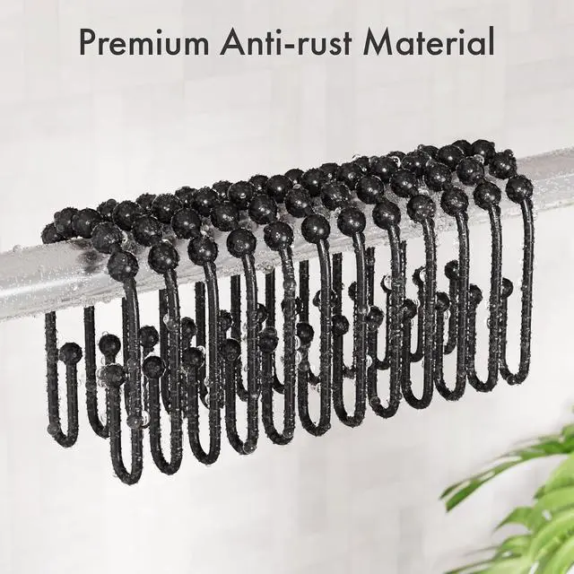 Alt view image 5 of 7 - AmazerBath Shower Curtain Hooks Rings, Metal Shower Curtain Rings, Black Shower Curtain Hooks Rust Proof Double Hook Shower Hooks for Shower Curtain and Liner, Shower Rod Hooks Bathroom 12Pcs