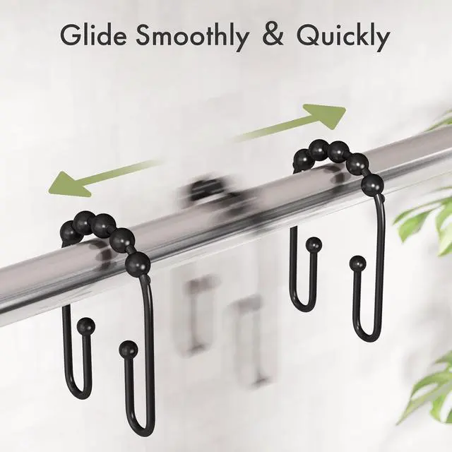 Alt view image 4 of 7 - AmazerBath Shower Curtain Hooks Rings, Metal Shower Curtain Rings, Black Shower Curtain Hooks Rust Proof Double Hook Shower Hooks for Shower Curtain and Liner, Shower Rod Hooks Bathroom 12Pcs