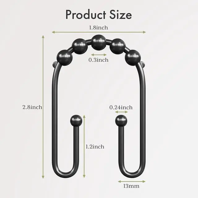 Alt view image 7 of 7 - AmazerBath Shower Curtain Hooks Rings, Metal Shower Curtain Rings, Black Shower Curtain Hooks Rust Proof Double Hook Shower Hooks for Shower Curtain and Liner, Shower Rod Hooks Bathroom 12Pcs