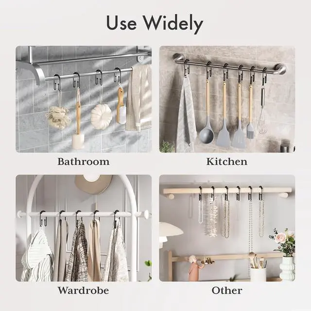 Alt view image 6 of 7 - AmazerBath Shower Curtain Hooks Rings, Metal Shower Curtain Rings, Black Shower Curtain Hooks Rust Proof Double Hook Shower Hooks for Shower Curtain and Liner, Shower Rod Hooks Bathroom 12Pcs