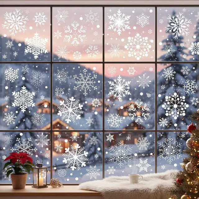 Alt view image 2 of 7 - Snowflake Window Clings, Christmas Winter Window Decor | 456 PCS Snowflake Window Clings For Windows, Glass Doors And Mirrors, Perfect For Christmas, Winter Displays And Decor