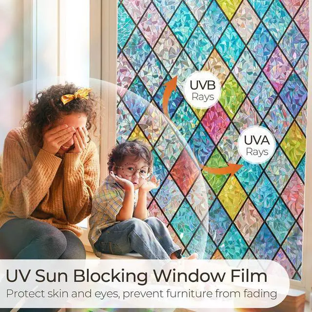 Alt view image 4 of 7 - Beautsaid Window Privacy Film Stained Glass(Lattice,17.7 x 78.7 inches) | Rainbow Window Film Decorative for Bathroom, Peel and Stick Window Cling Removable